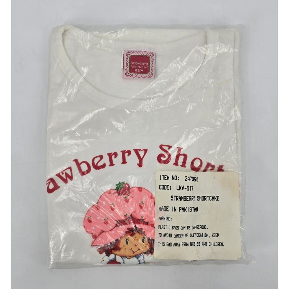 Vintage 90's Strawberry Shortcake “Life Is Delicious” Graphic Ringer Tee NWT y2k